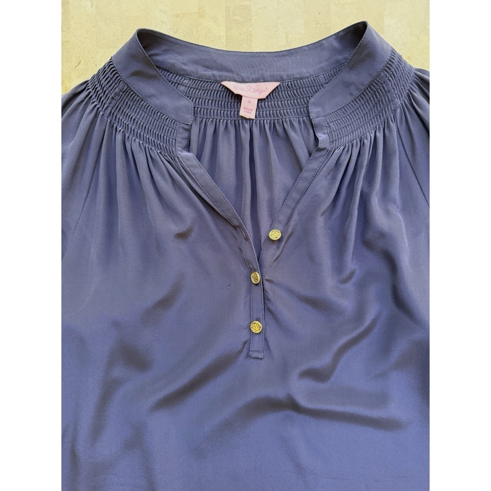 Lilly Pulitzer SILK Navy Pink Elsa Color Block Blouse Shirt Preppy Boho Sz S - Picture 2 of 6